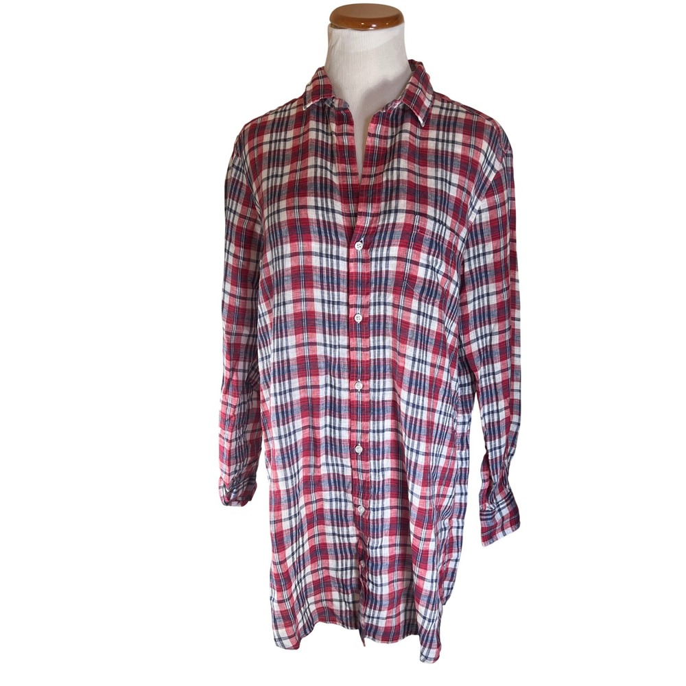 Frank Eileen Red Blue White Plaid Button Down Shirt Tunic Women Size Small - Picture 4 of 6